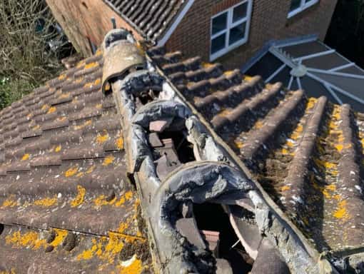 This is a photo of a damaged roof before the roofing repairs. This work was carried out by Middleton Roofing